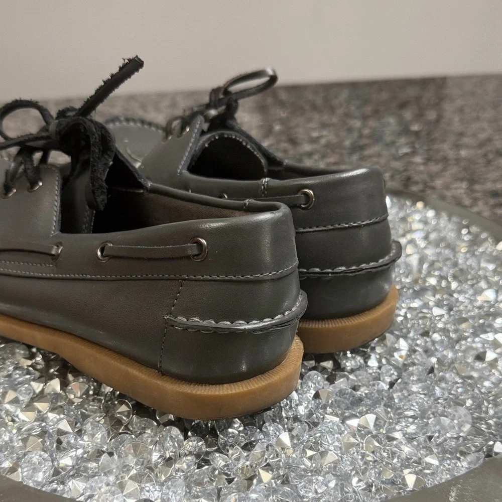 BED|STU Gray Leather Boat Shoes with Gum Sole EUC 9.5